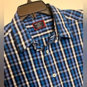 UNTUCKIT Men’s Large Short Sleeve Button Up Organic Cotton Elastane Check Shirt